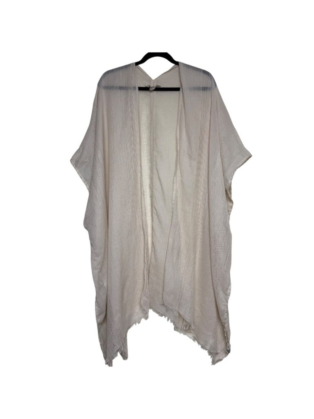 Soft Surroundings Beige Sheer Woven Open Front Kimono Wrap With Fringed Hem OS